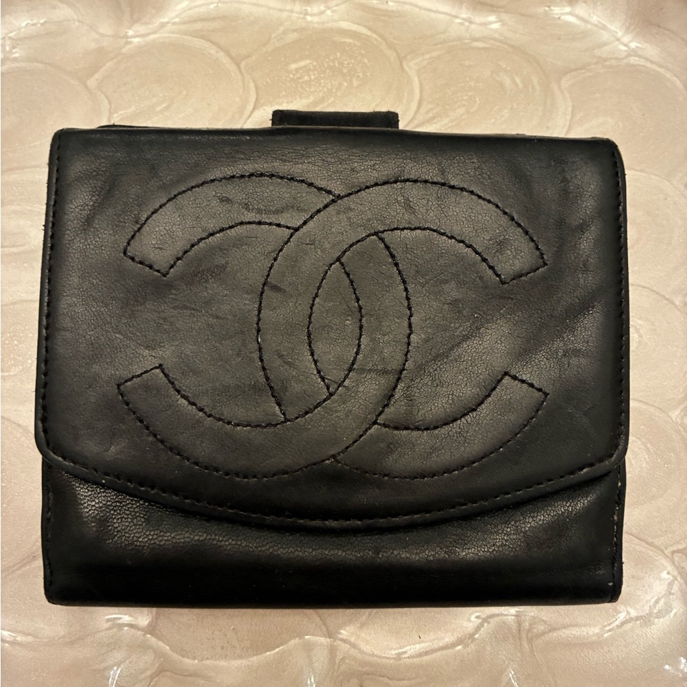 CHANEL Black Leather Compact Wallet